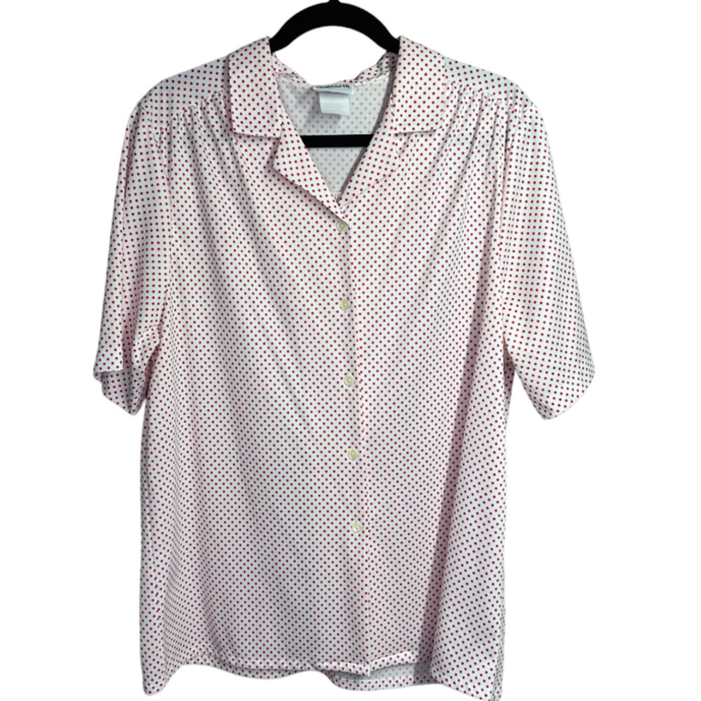 BonWorth Vintage Polka Dot Red and White Womens Button Up Short Sleeve Shirt L